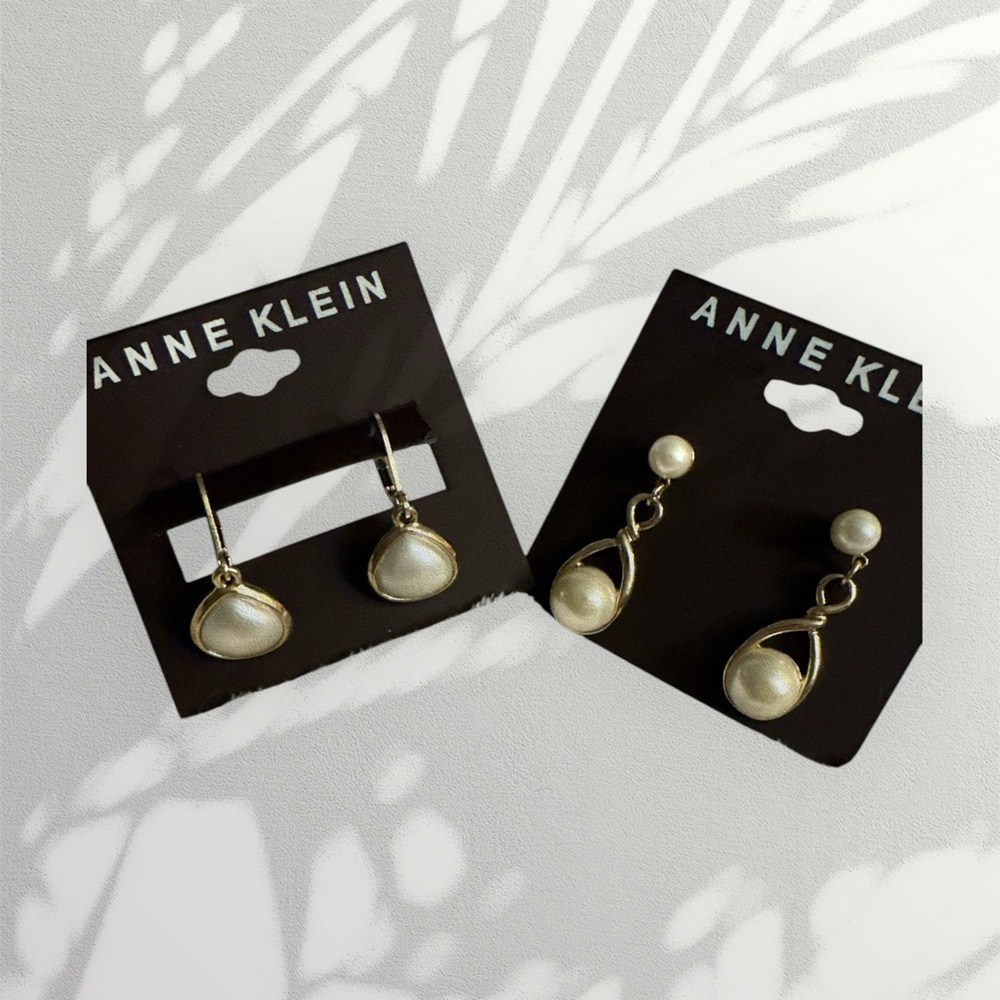 2 Pairs Anne Klein Pearl Drop Dangle Earrings NWT